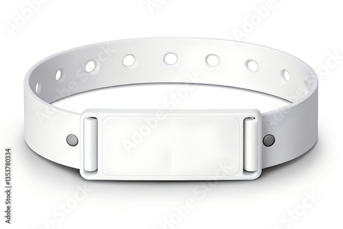 Obraz na płótnie Minimalist mockup of a blank white hospital wristband with snap closure, isolated on a clean white background. Ideal for medical ID, baby bracelet design, and healthcare branding projects. w salonie