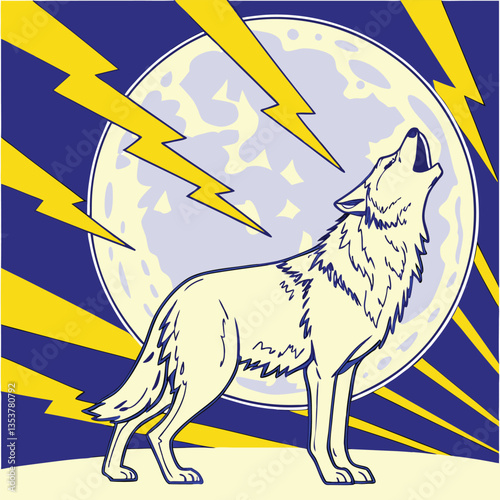 Dynamic Pop Art Minimalist Wolf Howling at a Radiant, Abstract Moon