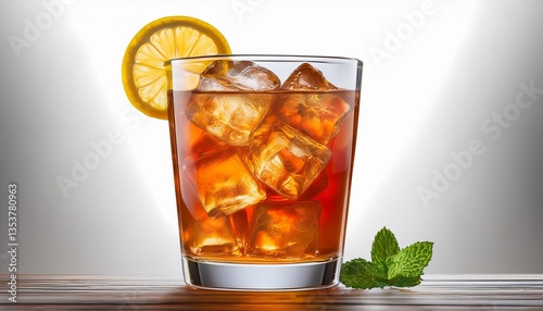 a glass of iced tea with ice cubes in it isolated transparent background