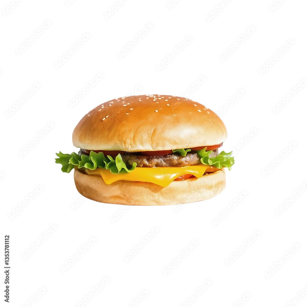 A single burger presented against a bright white background. Subtle, diffused lighting casts soft shadows A single burger presented against a bright white background. Subtle, diffused lighting casts soft shadows