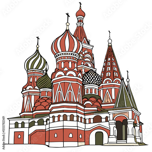 Vivid Vector Illustration of Saint Basil’s Cathedral in Moscow, Russia’s Architectural Gem. Perfect for: Russian Orthodox Christmas, Russian Cultural Events, Moscow Tourism