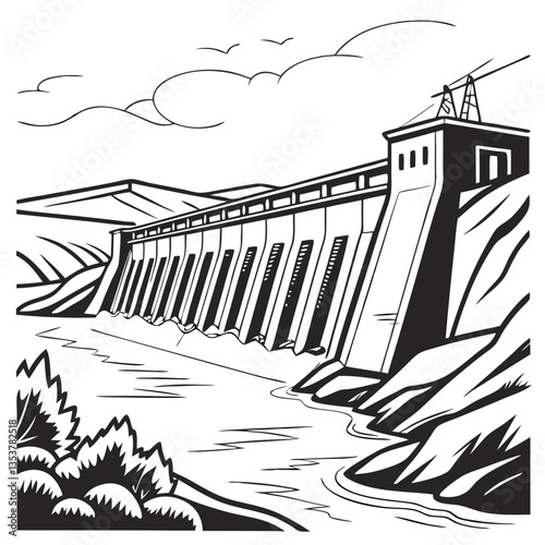 Detailed Vector Illustration of the Aswan High Dam, Egypt’s Engineering Marvel. Perfect for: Egyptian Tourism, Engineering Conferences, Middle Eastern Travel