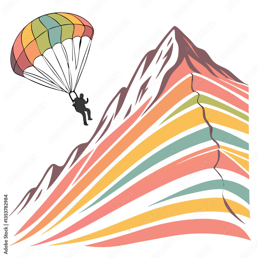 Obraz premium Colorful Vector Illustration of Vinicunca, Peru’s Stunning Rainbow Mountain. Perfect for: Peruvian Tourism, Adventure Travel, Photography Expeditions