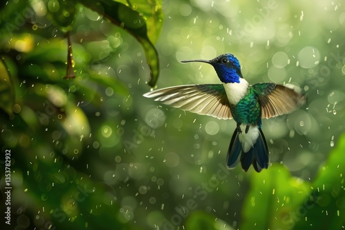 High Quality Visual of Colorful Hummingbird in Mindo Rainforest, Ecuador