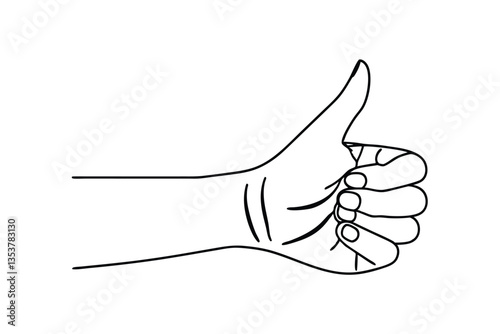 Line art hand gesture thumbs up positive approval like okay