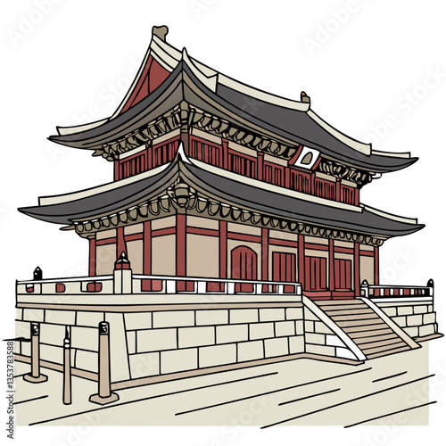 Vector Illustration of Gyeongbokgung Palace, South Korea. Korean culture promotions, historical documentaries, travel guides