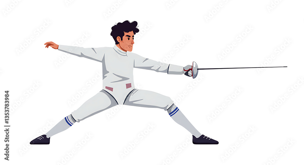 Fencer in White Suit Lunging with Foil Ready to Strike Fencer in White Suit Lunging with Foil Ready to Strike