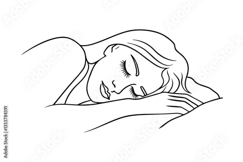 Sleeping Woman Line Drawing, Peaceful Rest, Dreamland, Slumber, Serenity