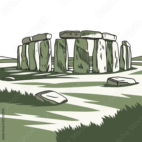 Stonehenge UK Vector Illustration with Prehistoric Stones. Archaeological themes, history blogs, UK travel content