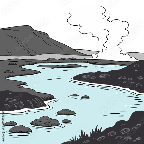 Blue Lagoon Iceland Vector Illustration with Geothermal Waters. Wellness tourism, Iceland travel promotions, spa-related content