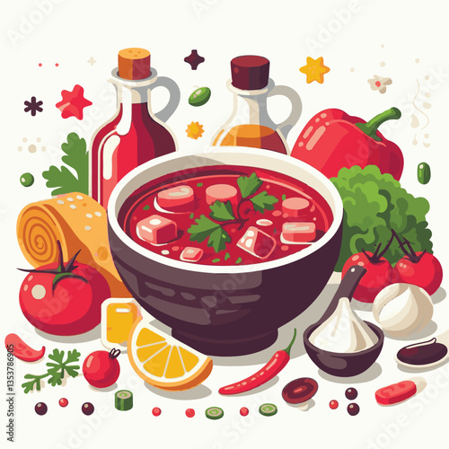 soup, food, borscht, bowl, ukrainian, dish, lunch, dinner, vegetable, beet, cream, cuisine, borsch, beetroot, red, healthy, meat, traditional, meal, hot, gourmet, homemade, plate, garlic, tasty, cooki