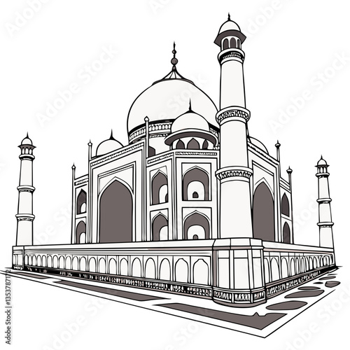 Taj Mahal India Vector Illustration with Marble Architecture. Romantic themes, heritage tourism, historical studies