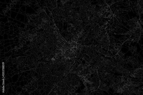 Obraz na płótnie Stylized map of the streets of Sheffield (UK) made with white lines on black background. Top view. 3d render, illustration w salonie