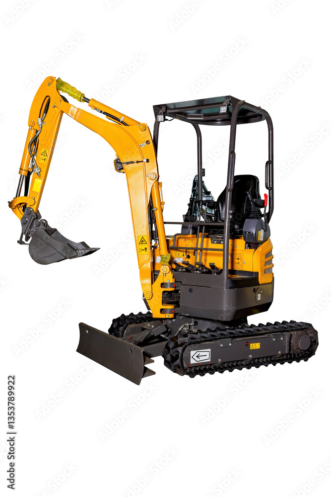 Compact excavator ready for urban construction tasks in a sunlit environment