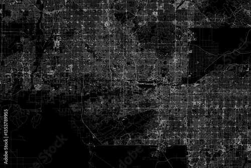 Obraz na płótnie Stylized map of the streets of Phoenix (Arizona, USA) made with white lines on black background. Top view. 3d render, illustration w salonie