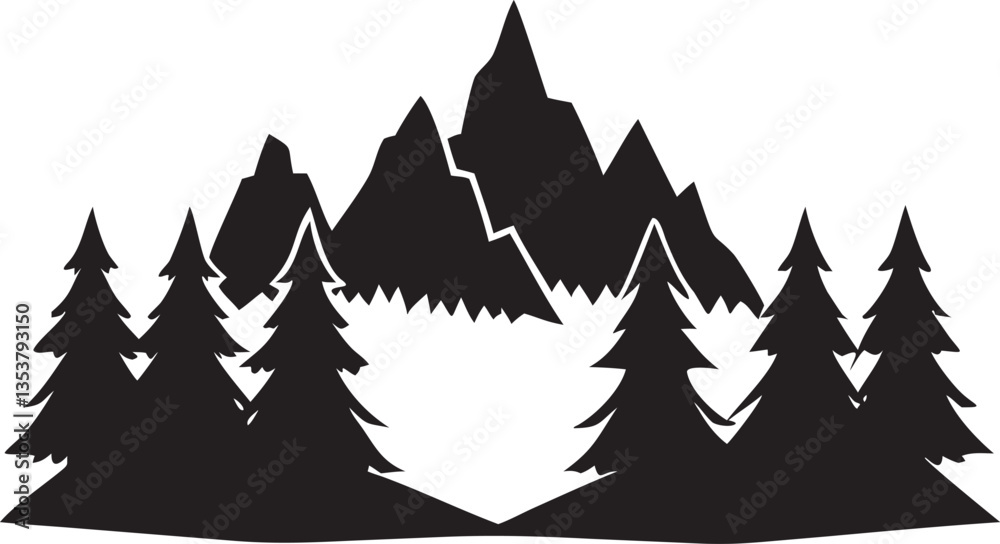 Fototapeta premium Christmas tree vector illustration in a snowy winter landscape