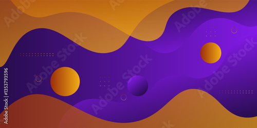 Orange and purple geometric business banner design. Creative banner design with wave shape and circle background for template. Simple horizontal banner. Vector Eps10