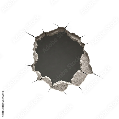 Cracked hole in a wall isolated on transparent background 
