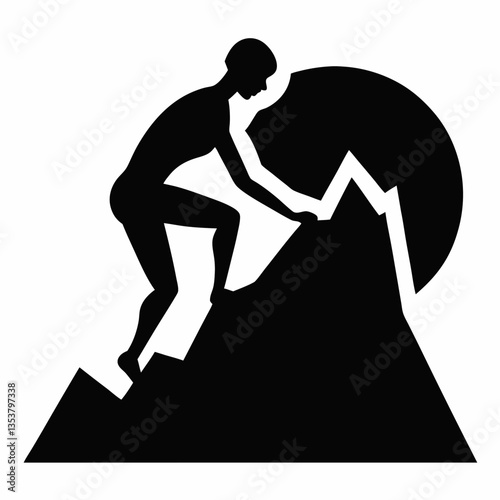 Silhouette of a Climber Scaling a Rocky Mountain Peak