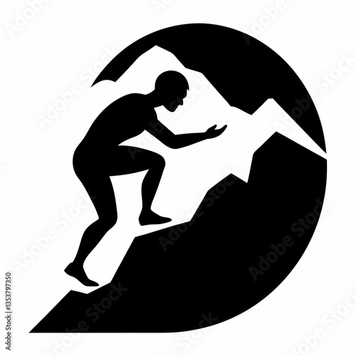 Silhouette of a Climber Scaling a Rocky Mountain Peak