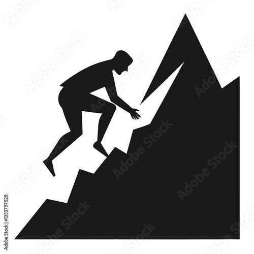 Silhouette of a Climber Scaling a Rocky Mountain Peak