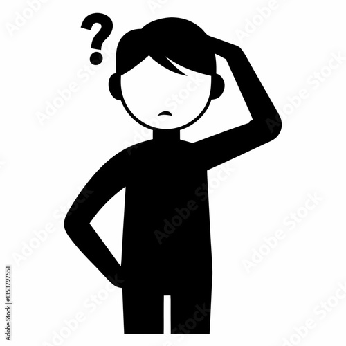 Silhouette of a Confused Person Scratching Head Vector Illustration