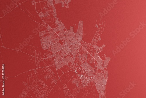 Obraz na płótnie Map of the streets of Dammam (Saudi Arabia) made with white lines on red paper. Top view, rough background. 3d render, illustration w salonie