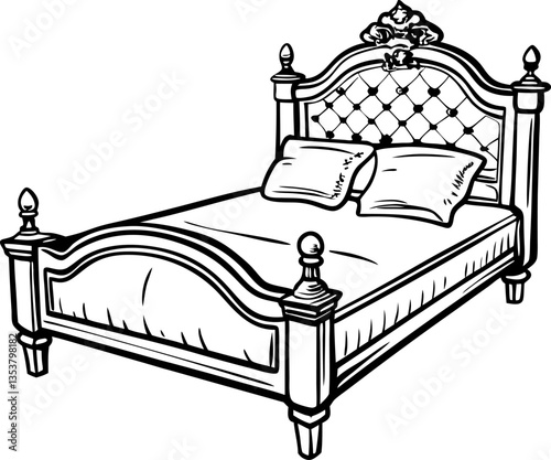 Elegant victorian bed design with ornate headboard and pillows