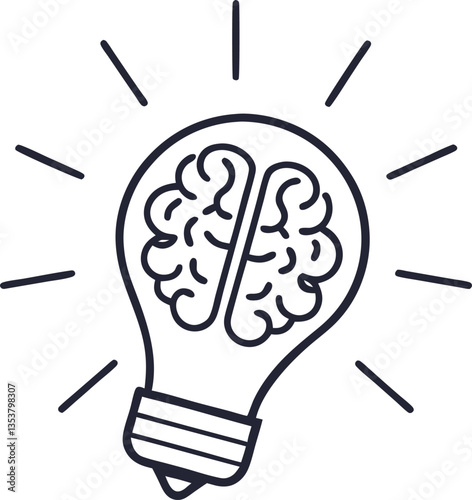 Idea icon. Creative idea symbol. Light bulb with a brain inside icon. Editable stroke. Vector
