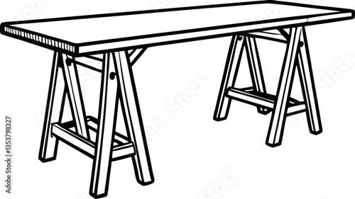 Minimalist wooden desk illustration, sawn edges, workstation design, furniture, simple home decor