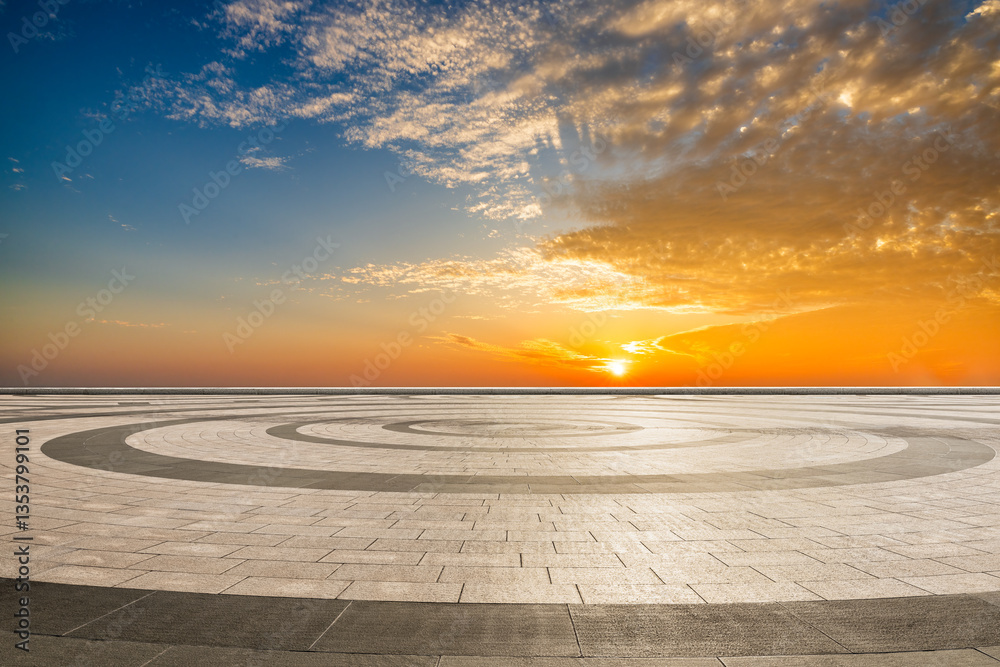 Obraz premium Empty square floor with sky and cloud at sunset