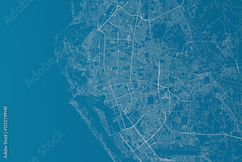 Obraz na płótnie Map of the streets of Kaohsiung (Taiwan) made with white lines on blue background. 3d render, illustration w salonie