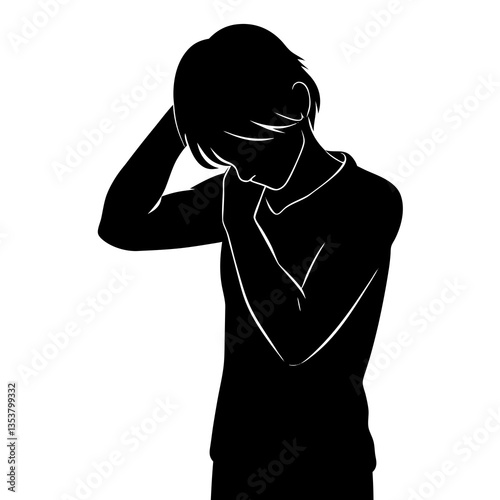 Silhouette of a Person Looking Away - Mysterious Face Turned Away Vector Art