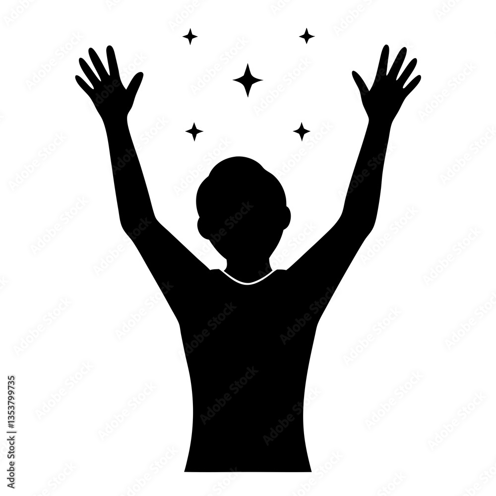 Silhouette of a Person Reaching Upward Hands Raised Vector Illustration