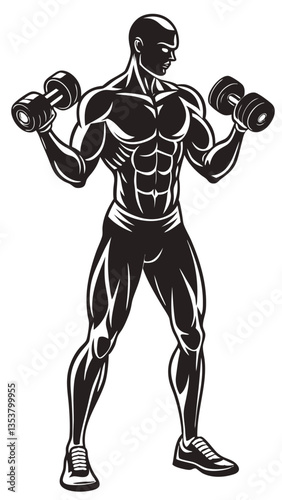 Bodybuilder Holding A Dumbbell Gym vector silhouette