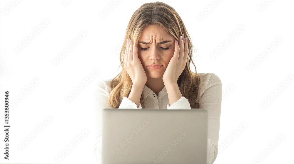 Worried Businesswoman Working on Laptop Facing Challenges at Work Worried Businesswoman Working on Laptop Facing Challenges at Work