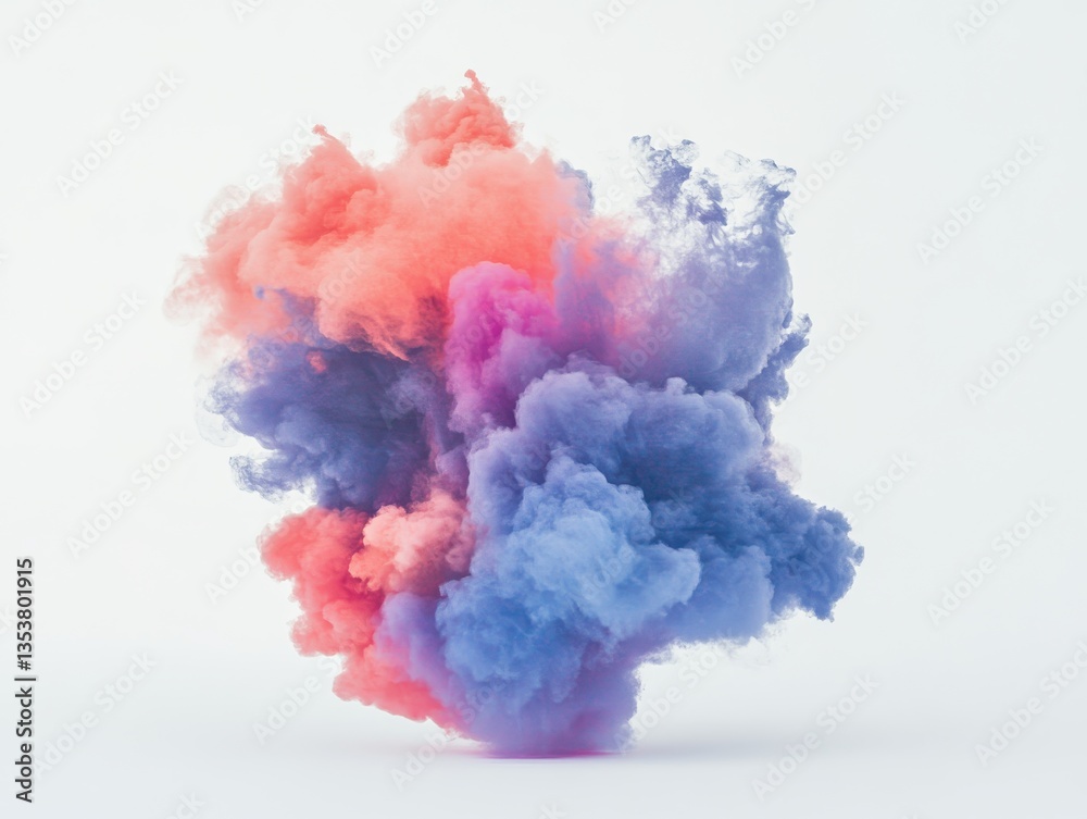 Fototapeta premium Vibrant Colorful Powder Explosion Displaying Pink and Blue Hues on a White Background for Artistic and Creative Projects
