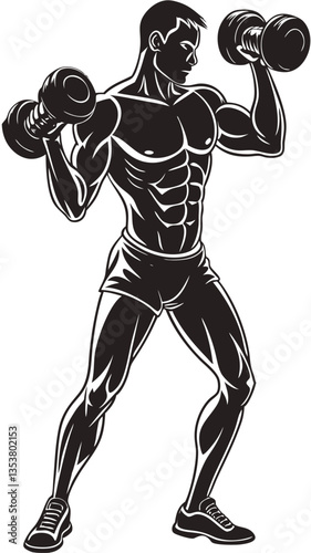 Silhouette Bodybuilding flexing body muscle