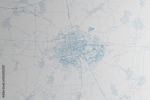 Obraz na płótnie Map of the streets of Plovdiv (Bulgaria) made with blue lines on white paper. 3d render, illustration w salonie