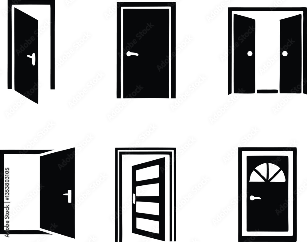 Different opened doors icons set. Vector illustration Different opened doors icons set. Vector illustration