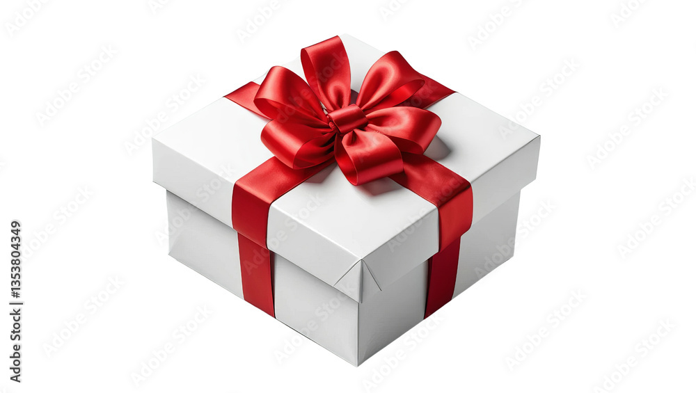 Obraz premium Elegant White Gift Box with Red Ribbon and Bow for Special Occasions