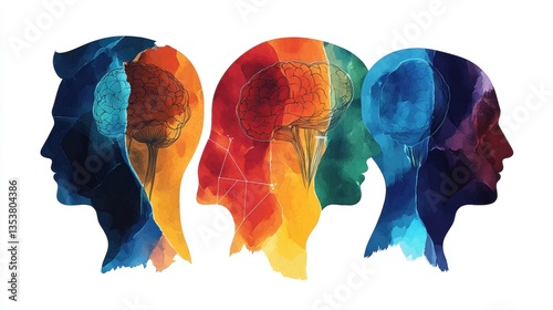 Abstract Watercolor Portraits Featuring Brain Anatomy: A Visual Representation of Human Minds and Cognitive Processes