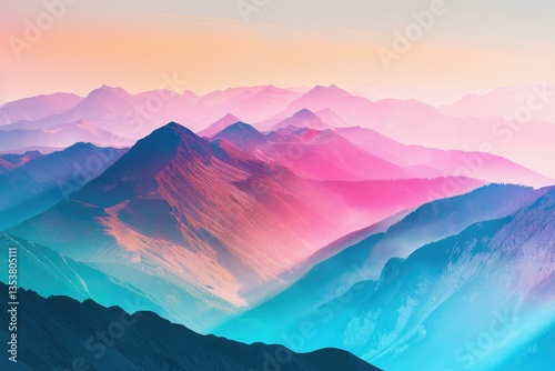 Premium Quality Picture of Colorful Abstract Double Exposure of Mountains During Sunrise