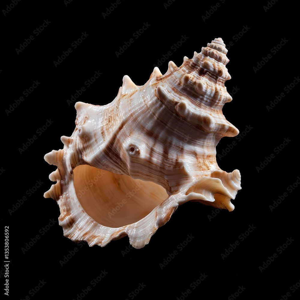 Spiral seashell with intricate texture isolated on black background Spiral seashell with intricate texture isolated on black background