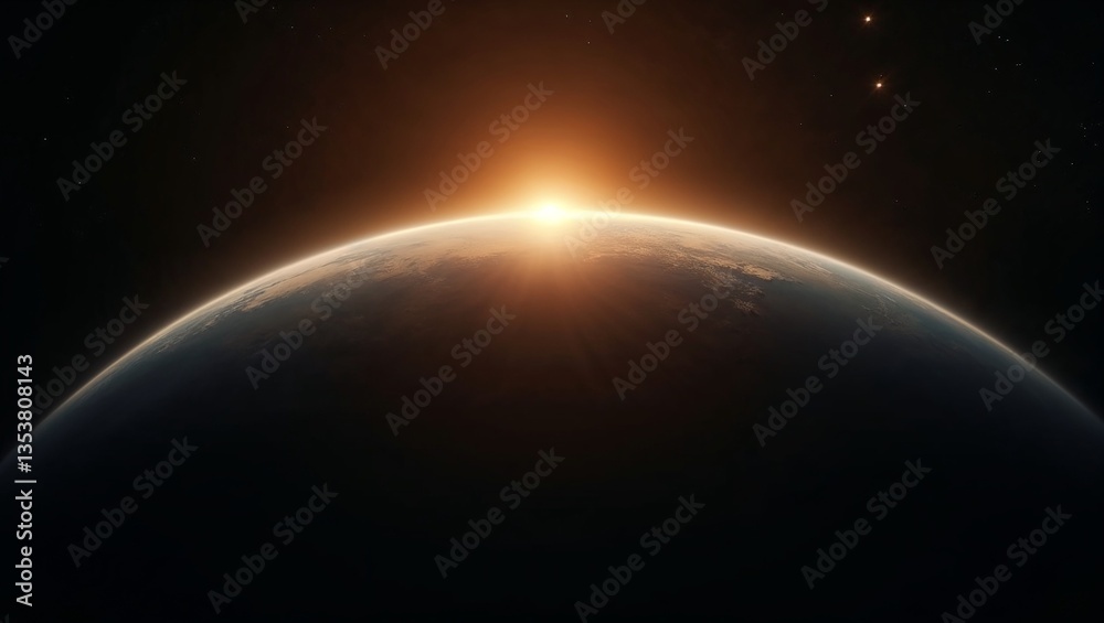 Obraz premium Earth's horizon glowing with sunrise in the vastness of space
