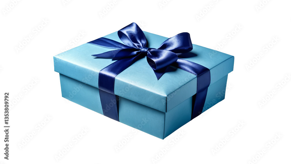 Elegant Blue Gift Box with Smooth Ribbon Bow on a Clean Background
