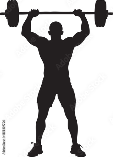 Silhouette of Strength: A determined silhouette of a weightlifter performing an overhead press, showcasing power and dedication in a monochrome composition.