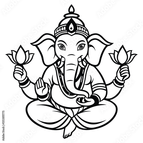 Black line art Illustration of the Hindu God Ganesha vector