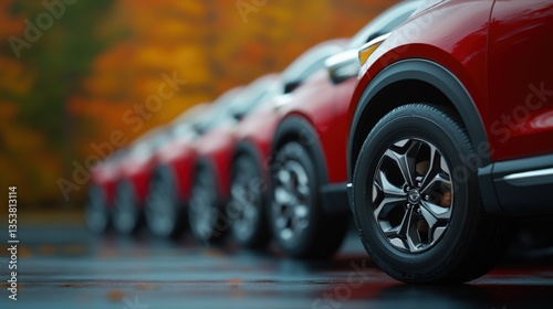 Line of red cars
