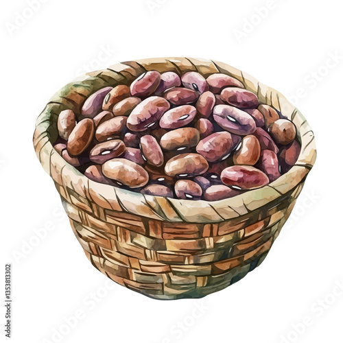 watercolor vector of Mesquite Bean Basket, isolated on a white background.